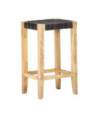 Scaune de bar, 2 buc., negru, piele naturală, 75 cm - WOODBB1487