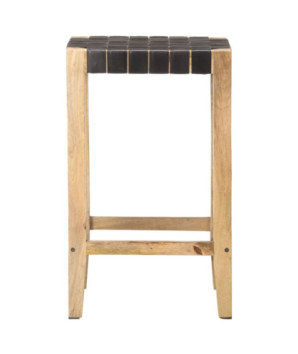 Scaune de bar, 2 buc., negru, piele naturală, 75 cm - WOODBB1487