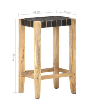 Scaune de bar, 2 buc., negru, piele naturală, 75 cm - WOODBB1487
