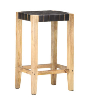 Scaune de bar, 2 buc., negru, piele naturală, 75 cm - WOODBB1487