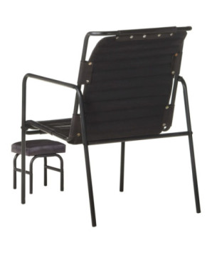 Fotoliu de relaxare cu suport picioare, negru, piele naturală, cu aspect vintage - WOODBB1489