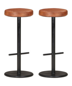 Scaune de bar, 2 buc., maro, piele naturală - WOODBB1490