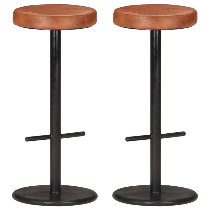 Scaune de bar, 2 buc., maro, piele naturală - WOODBB1490