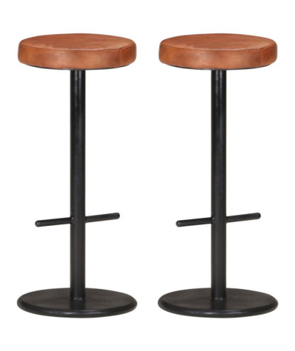 Scaune de bar, 2 buc., maro, piele naturală - WOODBB1490
