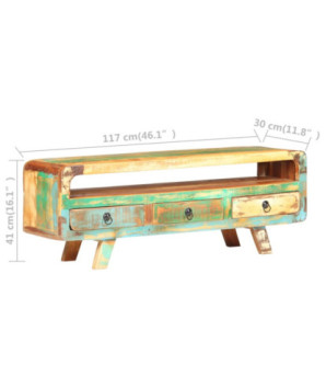 Comodă TV cu picioare, aspect vintage, din lemn masiv reciclat, 117 x 30 x 41 cm, handmade