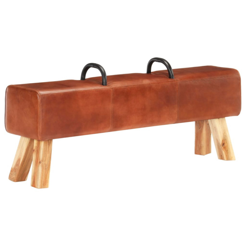 Bancă Turnbock vintage cu mânere, piele naturală de capră - WOODBB1493