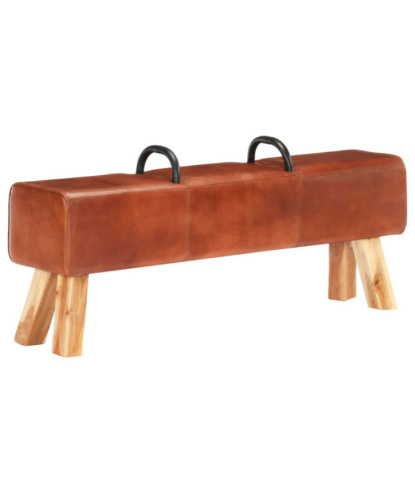 Bancă Turnbock vintage cu mânere, piele naturală de capră - WOODBB1493