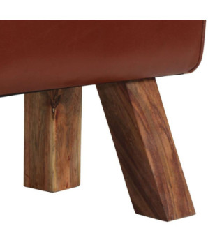 Bancă Turnbock vintage cu mânere, piele naturală de capră - WOODBB1493