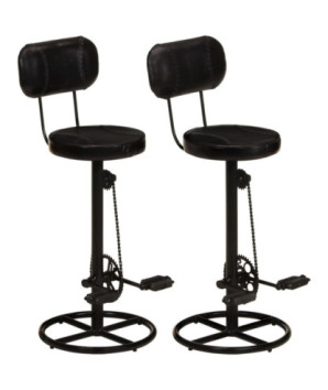 Scaune de bar, 2 buc., negru, piele naturală de capră - WOODBB1495