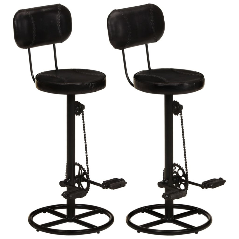 Scaune de bar, 2 buc., negru, piele naturală de capră - WOODBB1495