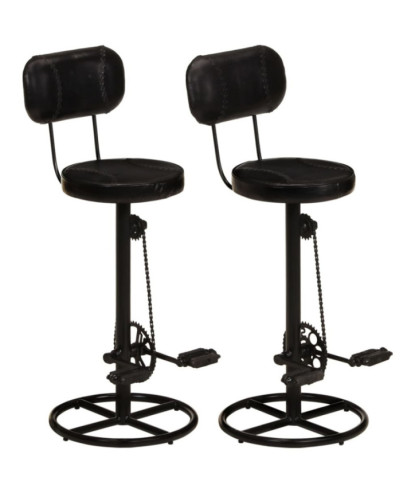 Scaune de bar, 2 buc., negru, piele naturală de capră - WOODBB1495