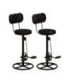 Scaune de bar, 2 buc., negru, piele naturală de capră - WOODBB1495
