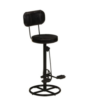 Scaune de bar, 2 buc., negru, piele naturală de capră - WOODBB1495