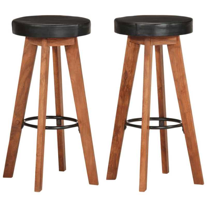 Scaune de bar, 2 buc., piele naturală și lemn masiv de acacia, cu aspect retro - WOODBB1496