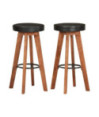 Scaune de bar, 2 buc., piele naturală și lemn masiv de acacia, cu aspect retro - WOODBB1496