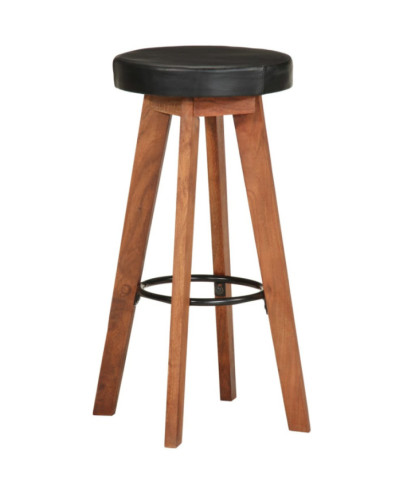 Scaune de bar, 2 buc., piele naturală și lemn masiv de acacia, cu aspect retro - WOODBB1496