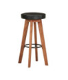 Scaune de bar, 2 buc., piele naturală și lemn masiv de acacia, cu aspect retro - WOODBB1496
