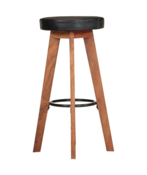 Scaune de bar, 2 buc., piele naturală și lemn masiv de acacia, cu aspect retro - WOODBB1496