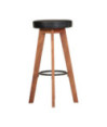Scaune de bar, 2 buc., piele naturală și lemn masiv de acacia, cu aspect retro - WOODBB1496