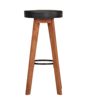 Scaune de bar, 2 buc., piele naturală și lemn masiv de acacia, cu aspect retro - WOODBB1496
