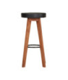 Scaune de bar, 2 buc., piele naturală și lemn masiv de acacia, cu aspect retro - WOODBB1496