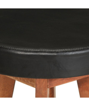 Scaune de bar, 2 buc., piele naturală și lemn masiv de acacia, cu aspect retro - WOODBB1496