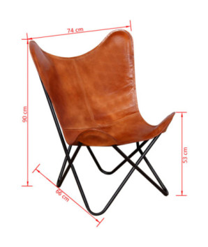 Scaun fluture, maro, piele naturală , cu aspect vintage - WOODBB1498