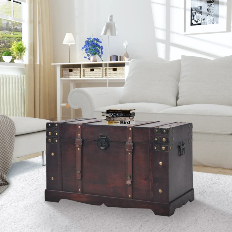 Cufăr vintage din lemn, 66 x 38 x 40 cm, cu aspect antichizat - WOODBB1499