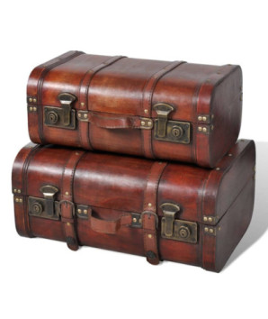 Cufăr vintage din lemn, 2 bucăți, maro , cu aspect retro - WOODBB1500