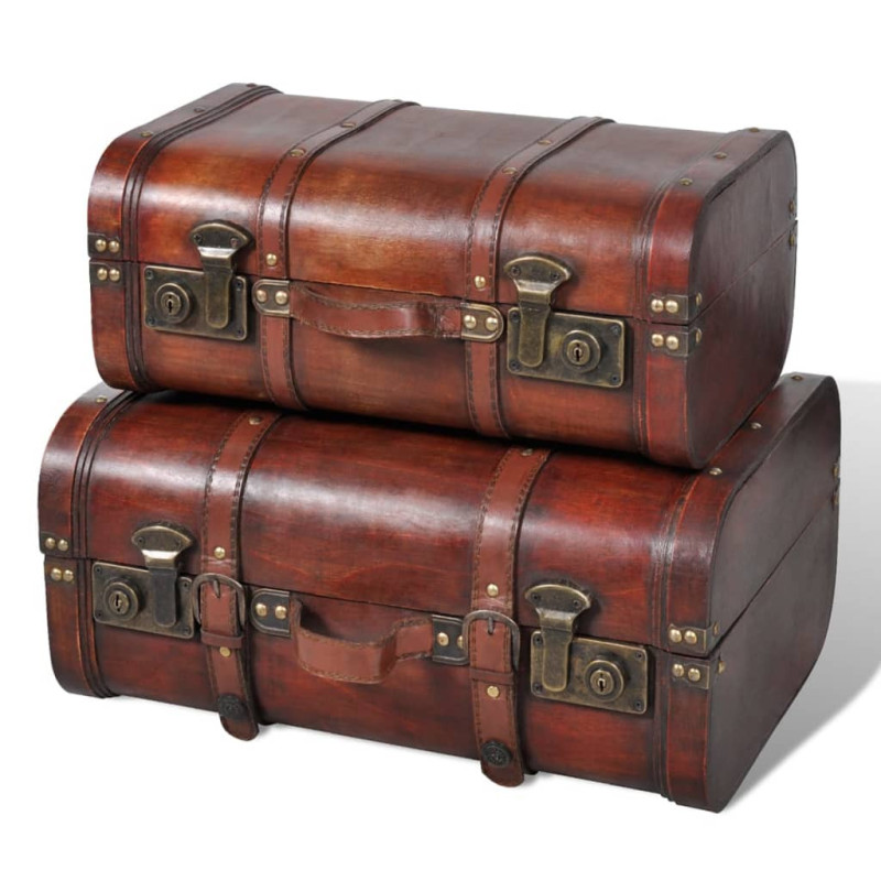 Cufăr vintage din lemn, 2 bucăți, maro , cu aspect retro - WOODBB1500