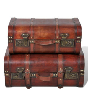 Cufăr vintage din lemn, 2 bucăți, maro , cu aspect retro - WOODBB1500