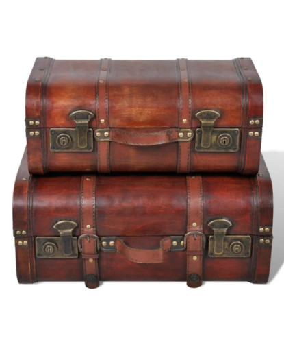 Cufăr vintage din lemn, 2 bucăți, maro , cu aspect retro - WOODBB1500