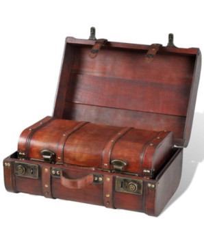 Cufăr vintage din lemn, 2 bucăți, maro , cu aspect retro - WOODBB1500
