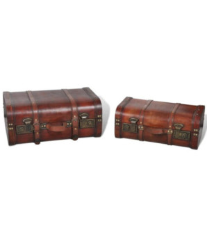 Cufăr vintage din lemn, 2 bucăți, maro , cu aspect retro - WOODBB1500