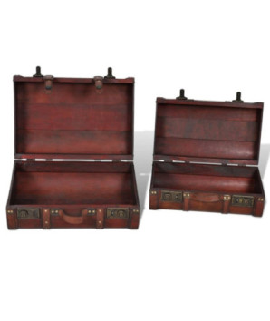 Cufăr vintage din lemn, 2 bucăți, maro , cu aspect retro - WOODBB1500