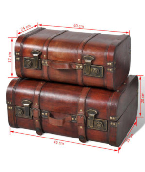Cufăr vintage din lemn, 2 bucăți, maro , cu aspect retro - WOODBB1500