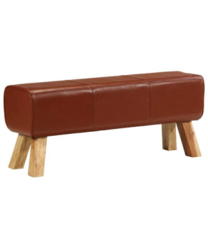 Bancă Bok gimnastică maro 110cm piele naturală/lemn masiv mango, cu aspect vintage - WOODBB1501