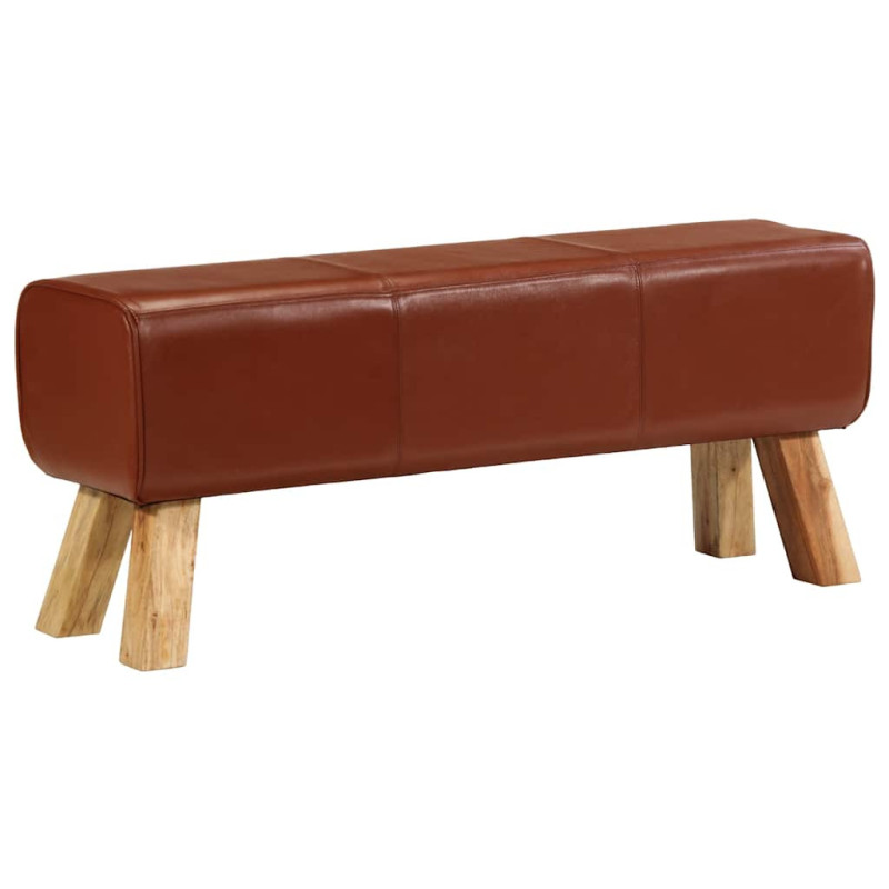 Bancă Bok gimnastică maro 110cm piele naturală/lemn masiv mango, cu aspect vintage - WOODBB1501