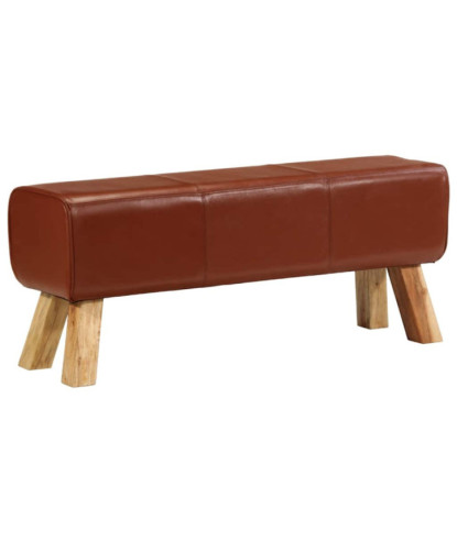 Bancă Bok gimnastică maro 110cm piele naturală/lemn masiv mango, cu aspect vintage - WOODBB1501