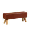 Bancă Bok gimnastică maro 110cm piele naturală/lemn masiv mango, cu aspect vintage - WOODBB1501