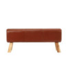 Bancă Bok gimnastică maro 110cm piele naturală/lemn masiv mango, cu aspect vintage - WOODBB1501