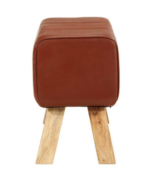 Bancă Bok gimnastică maro 110cm piele naturală/lemn masiv mango, cu aspect vintage - WOODBB1501