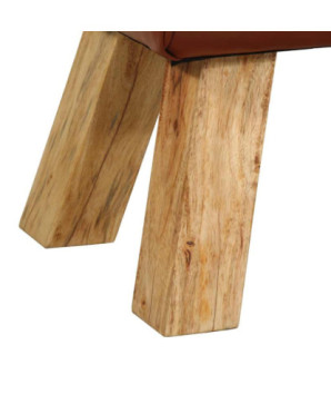Bancă Bok gimnastică maro 110cm piele naturală/lemn masiv mango, cu aspect vintage - WOODBB1501