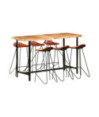Set mobilier de bar 7 piese lemn masiv acacia & piele naturală, cu aspect industrial - WOODBB1503