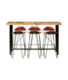 Set mobilier de bar 7 piese lemn masiv acacia & piele naturală, cu aspect industrial - WOODBB1503