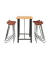 Set mobilier de bar 7 piese lemn masiv acacia & piele naturală, cu aspect industrial - WOODBB1503