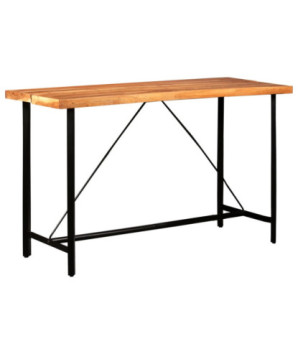 Set mobilier de bar 7 piese lemn masiv acacia & piele naturală, cu aspect industrial - WOODBB1503