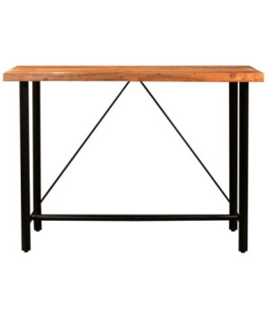 Set mobilier de bar 7 piese lemn masiv acacia & piele naturală, cu aspect industrial - WOODBB1503