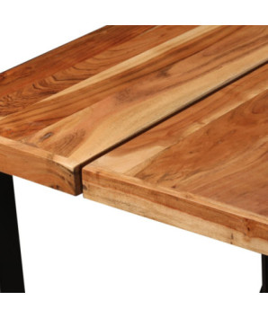Set mobilier de bar 7 piese lemn masiv acacia & piele naturală, cu aspect industrial - WOODBB1503