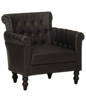 Fotoliu, negru, piele naturală de capră, cu aspect vintage - WOODBB1508